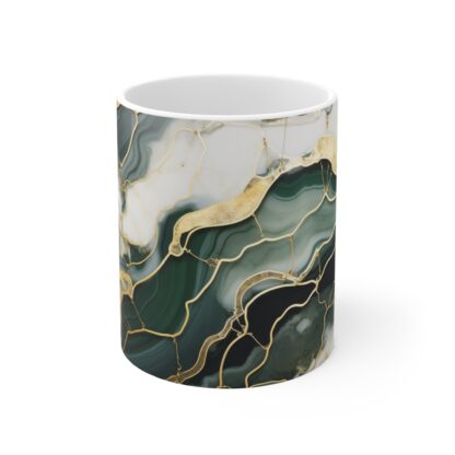 Green and Gold Marble | White Ceramic Mug 11 oz - Image 2