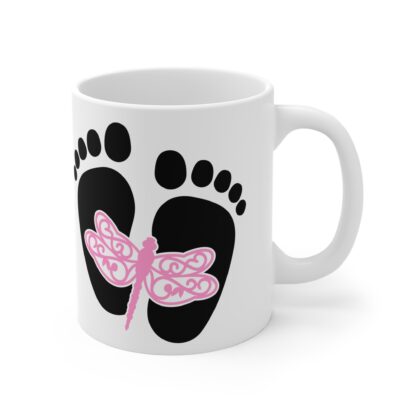 Baby Feet with Pink Dragon Fly | White Ceramic Mug 11oz - Image 4