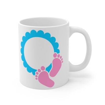 Pink Footprints with Blue Frame | White Ceramic Mug 11oz - Image 4