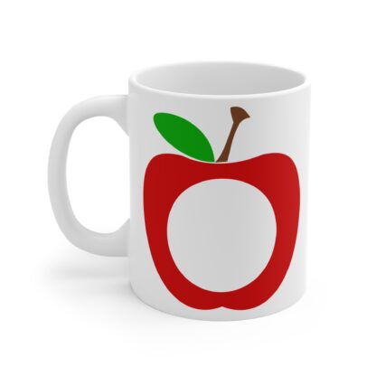 Mug 11oz Red Apple Monogram Frame with Green Leaf Design - Image 3
