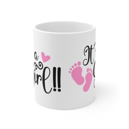 It's A Girl with pink feet and heart | White Ceramic Mug 11oz - Image 2