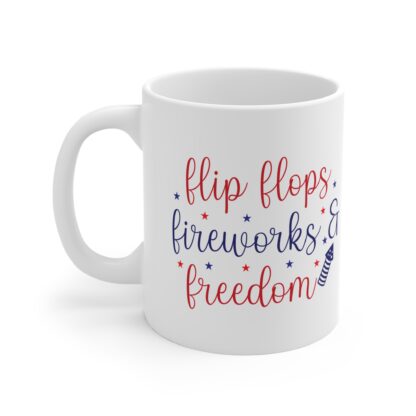 Patriotic Mug - Flip Flops, Fireworks & Freedom - 11oz Summer Drinkware - Image 3