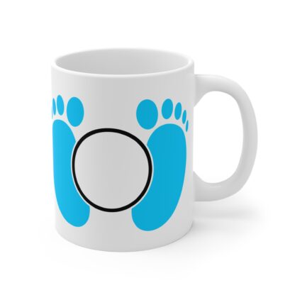 Blue Feet with a Monagram Circle | White Ceramic Mug 11oz - Image 4