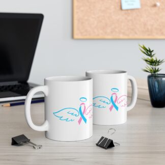 Blue and Pink Ribbon Wings Angel Halo | White Ceramic Mug 11oz