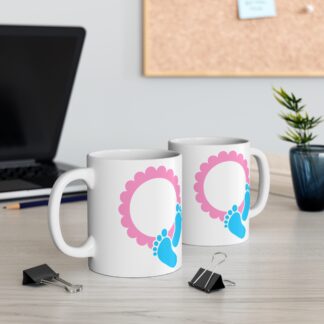 Blue Baby Feet w/ Pink Frame | White Ceramic Mug 11oz