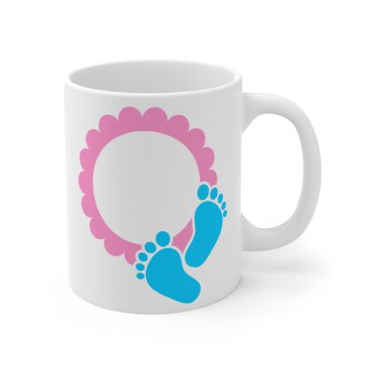 Blue Baby Feet w/ Pink Frame | White Ceramic Mug 11oz - Image 4