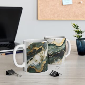 Green and Gold Marble | White Ceramic Mug 11 oz