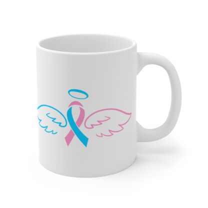 Blue and Pink Ribbon Wings Angel Halo | White Ceramic Mug 11oz - Image 4