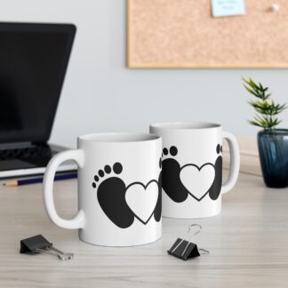 Black Baby Feet and Monogram Heart | White Ceramic Mug 11oz