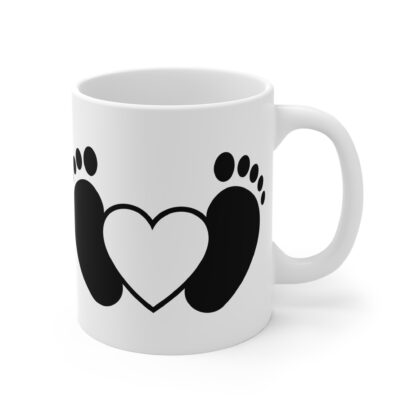 Black Baby Feet and Monogram Heart | White Ceramic Mug 11oz - Image 4