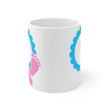 Pink Footprints with Blue Frame | White Ceramic Mug 11oz - Image 2