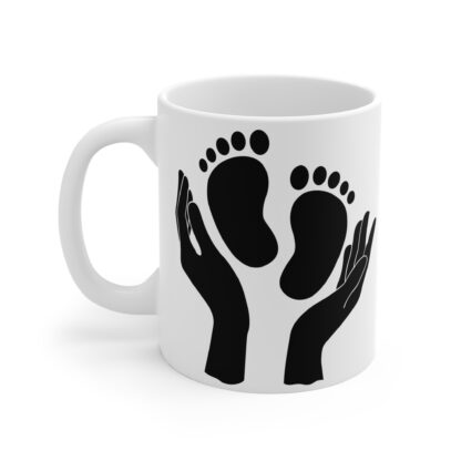 Baby Feet Being Cradled by Pair of Hands | White Ceramic Mug 11oz - Image 3