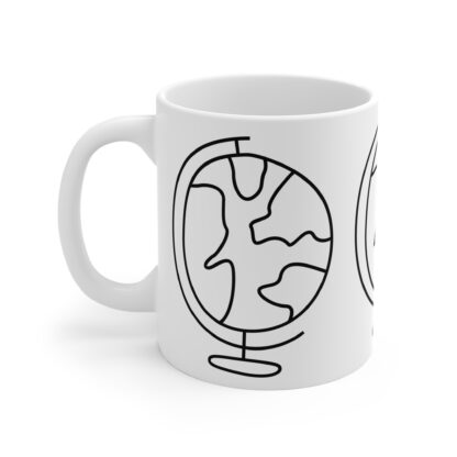 Black and White World Globe | White Ceramic Mug 11oz - Image 3