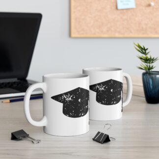 Graduation Cap Distressed Grunge Design | 11oz Ceramic White Mug