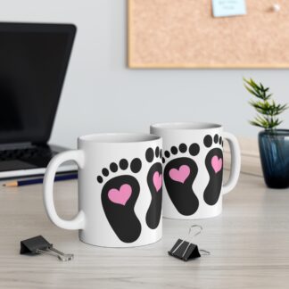 Baby Feet with Pink Hearts | White Ceramic Mug 11oz