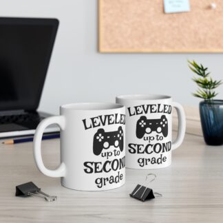 Funny Gamer Mug - Leveled Up to Second Grade - Perfect Gift for Kids & Gamers
