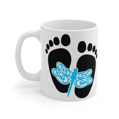 Baby Feet with a Blue Dragon Fly | White Ceramic Mug 11oz - Image 3