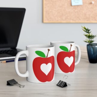 11oz Ceramic Mug - Red Apple Heart Design
