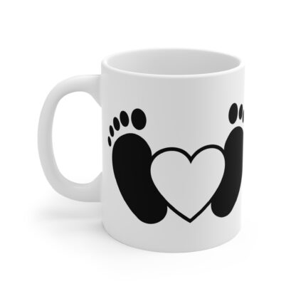 Black Baby Feet and Monogram Heart | White Ceramic Mug 11oz - Image 3