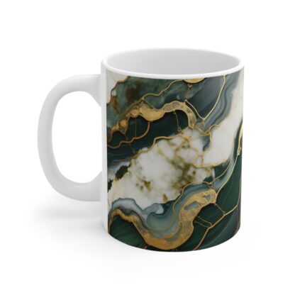 Green and Gold Marble | White Ceramic Mug 11 oz - Image 3