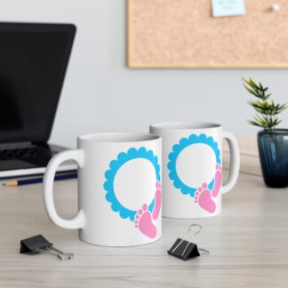 Pink Footprints with Blue Frame | White Ceramic Mug 11oz