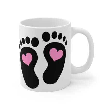 Baby Feet with Pink Hearts | White Ceramic Mug 11oz - Image 4