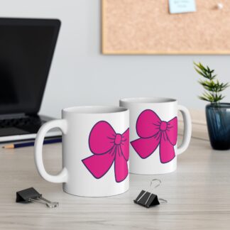 Wide Pink Ribbons | White Ceramic Mug 11oz