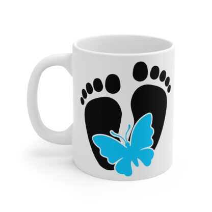 Baby Footprints with Blue & Pink Butterflies | White Ceramic Mug 11oz - Image 3