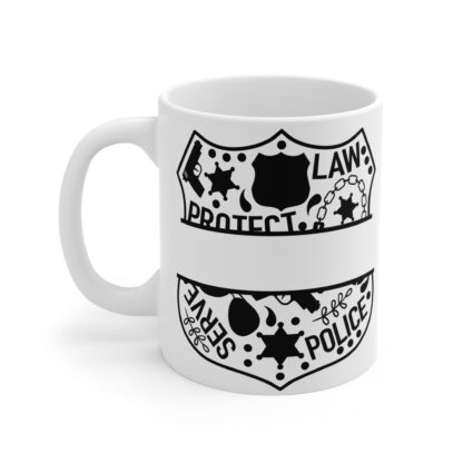 Black and White Montage Police Badge | White Ceramic Mug 11oz - Image 3