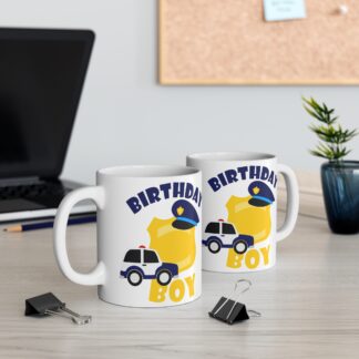 Birthday Boy Police Car-Hat-Badge | White Ceramic Mug 11oz