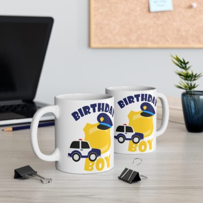 Birthday Boy Police Car-Hat-Badge | White Ceramic Mug 11oz