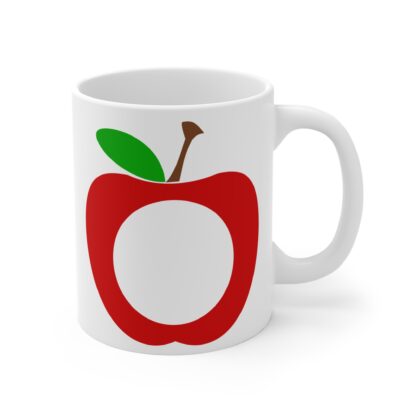 Mug 11oz Red Apple Monogram Frame with Green Leaf Design - Image 4