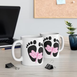 Baby Feet with Pink Dragon Fly | White Ceramic Mug 11oz