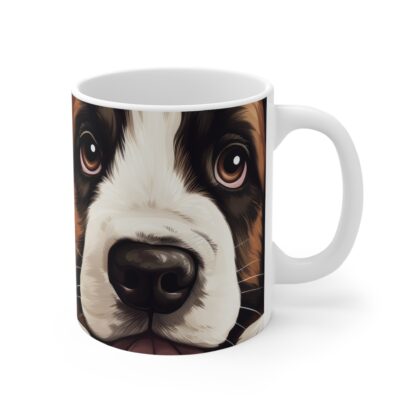 This St Bernard Dog 11 oz white mug is perfect for dog lovers who enjoy a cozy cup of coffee or tea. - Image 4