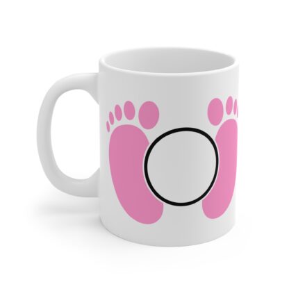 Pink Feet with a Monagram Circle | White Ceramic Mug 11oz - Image 3