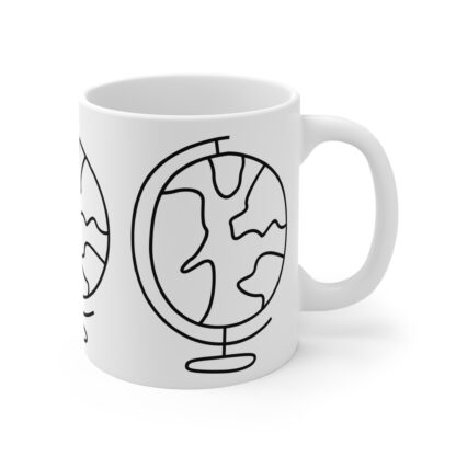 Black and White World Globe | White Ceramic Mug 11oz - Image 4