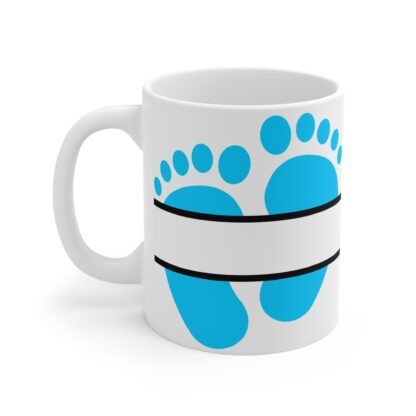 Blue Baby Feet with Name Plate | White Ceramic Mug 11oz. - Image 3