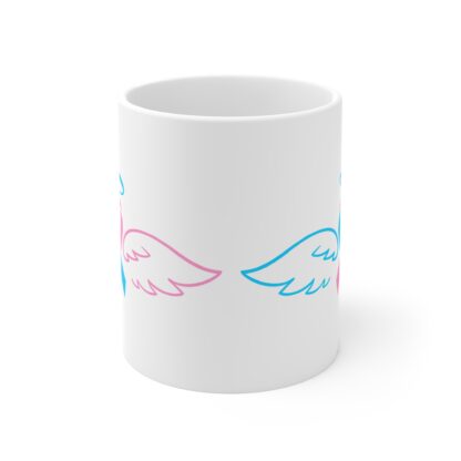 Blue and Pink Ribbon Wings Angel Halo | White Ceramic Mug 11oz - Image 2
