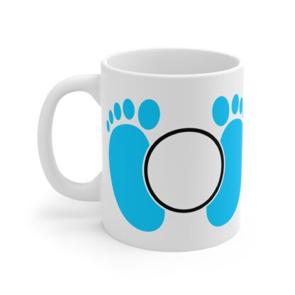 Blue Feet with a Monagram Circle | White Ceramic Mug 11oz - Image 3