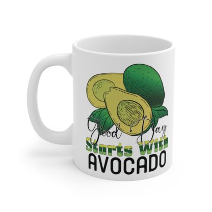 Avocado-Themed 11oz Coffee Mug - 'Good Day Starts with Avocado' - Image 3