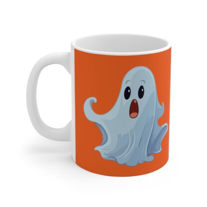 Cute Ghost Mug, Halloween Coffee Cup, Spooky Gift for Friends, Orange Ghost Design, Whimsical Mug for Kids - Image 3