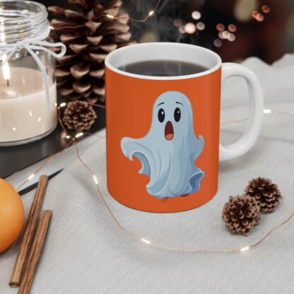 Cute Ghost Mug, Halloween Coffee Cup, Spooky Gift for Friends, Orange Ghost Design, Whimsical Mug for Kids