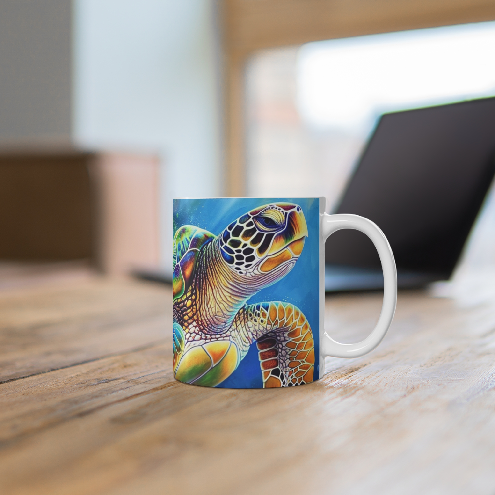 Neon Sea Turtle - Mug 11oz - Image 6
