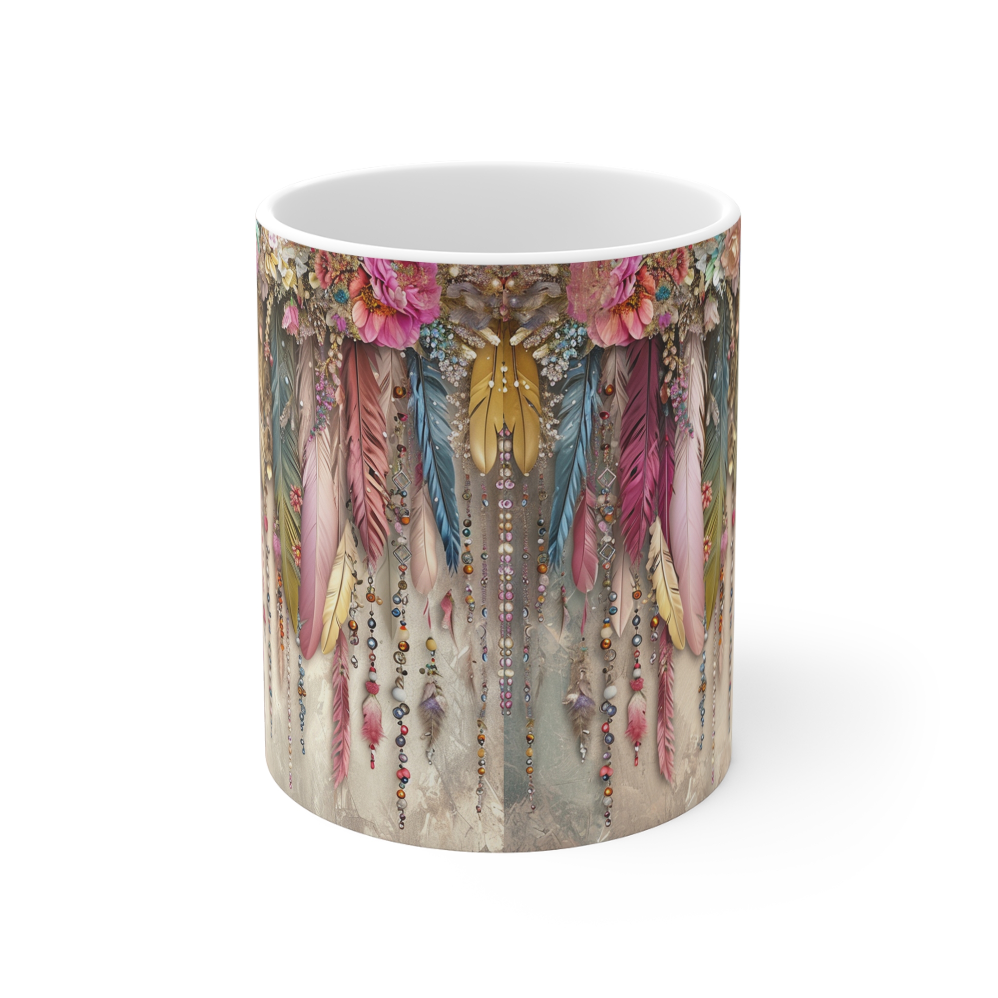 Bohemian Feather Design Mug - 11oz Coffee Cup for Nature Lovers