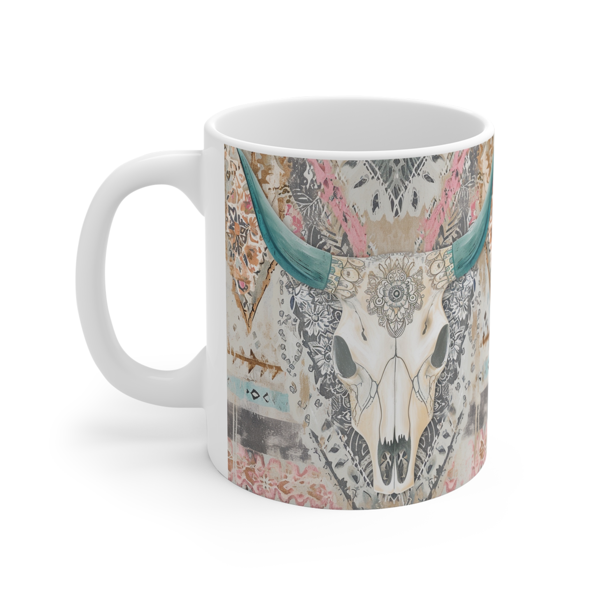Country Western Cow Skull Mug 11oz - Unique Artistic Design for Coffee Lovers