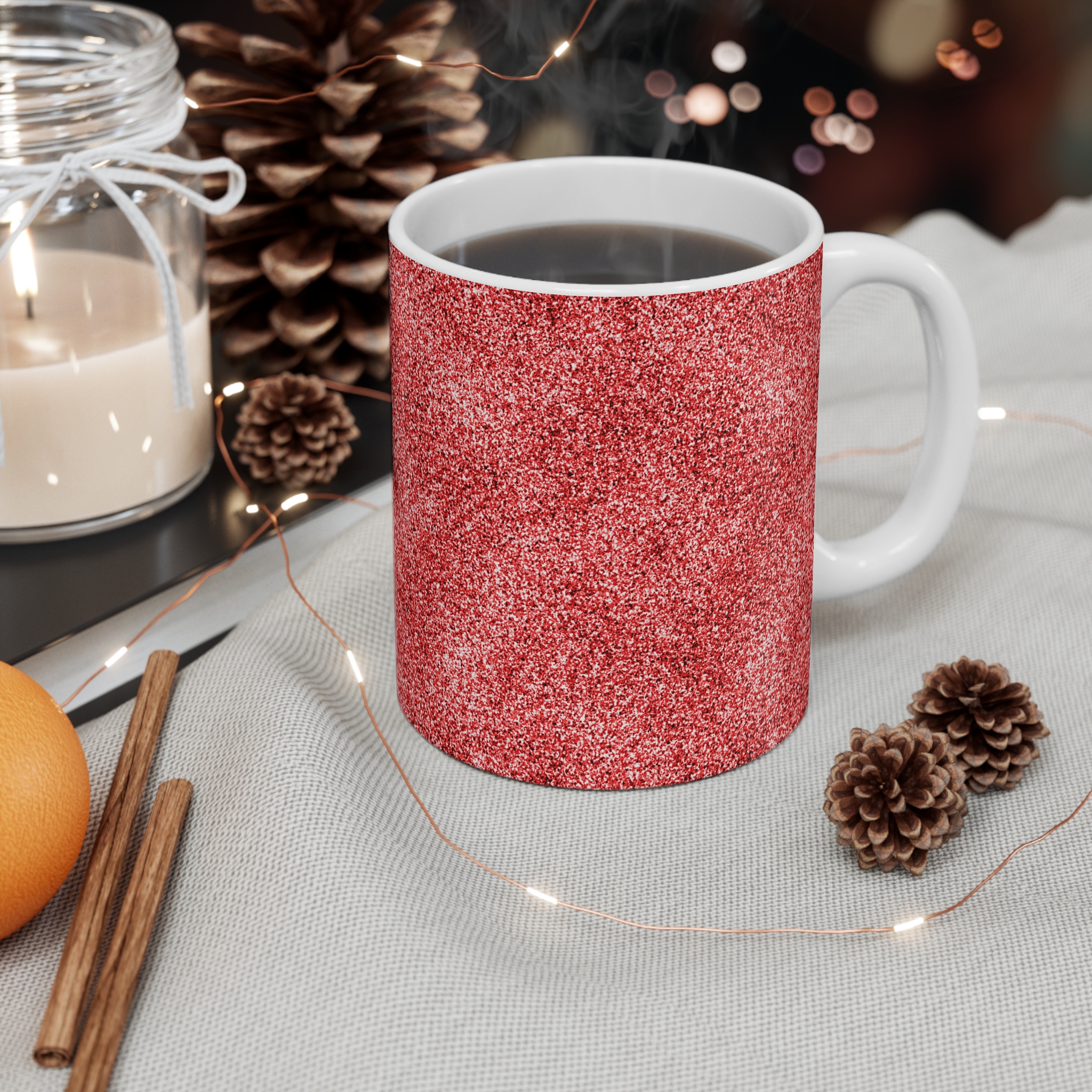 Spring Glitter Easter Red Mug - 11oz Ceramic Coffee Cup for Warm Drinks - Image 4