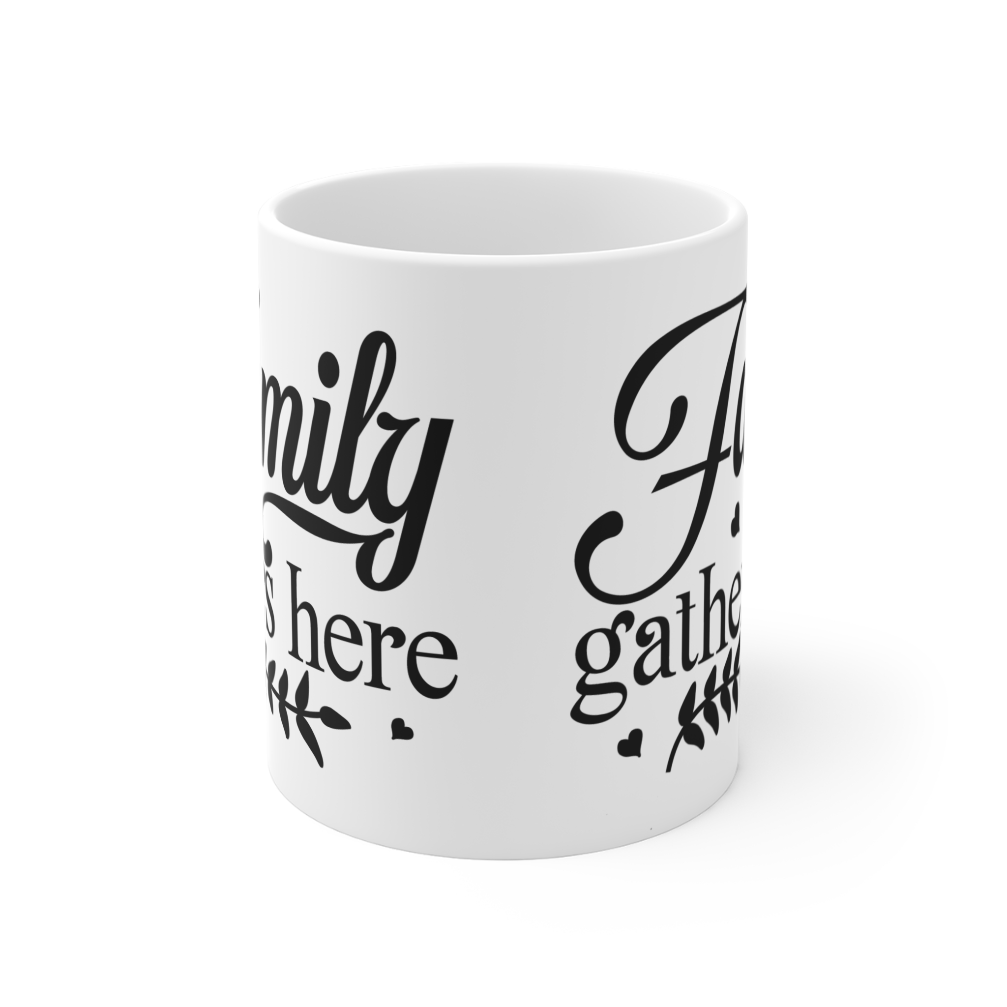 Family Gathers Here Mug - 11oz Ceramic Coffee Cup for Cozy Gatherings - Image 2