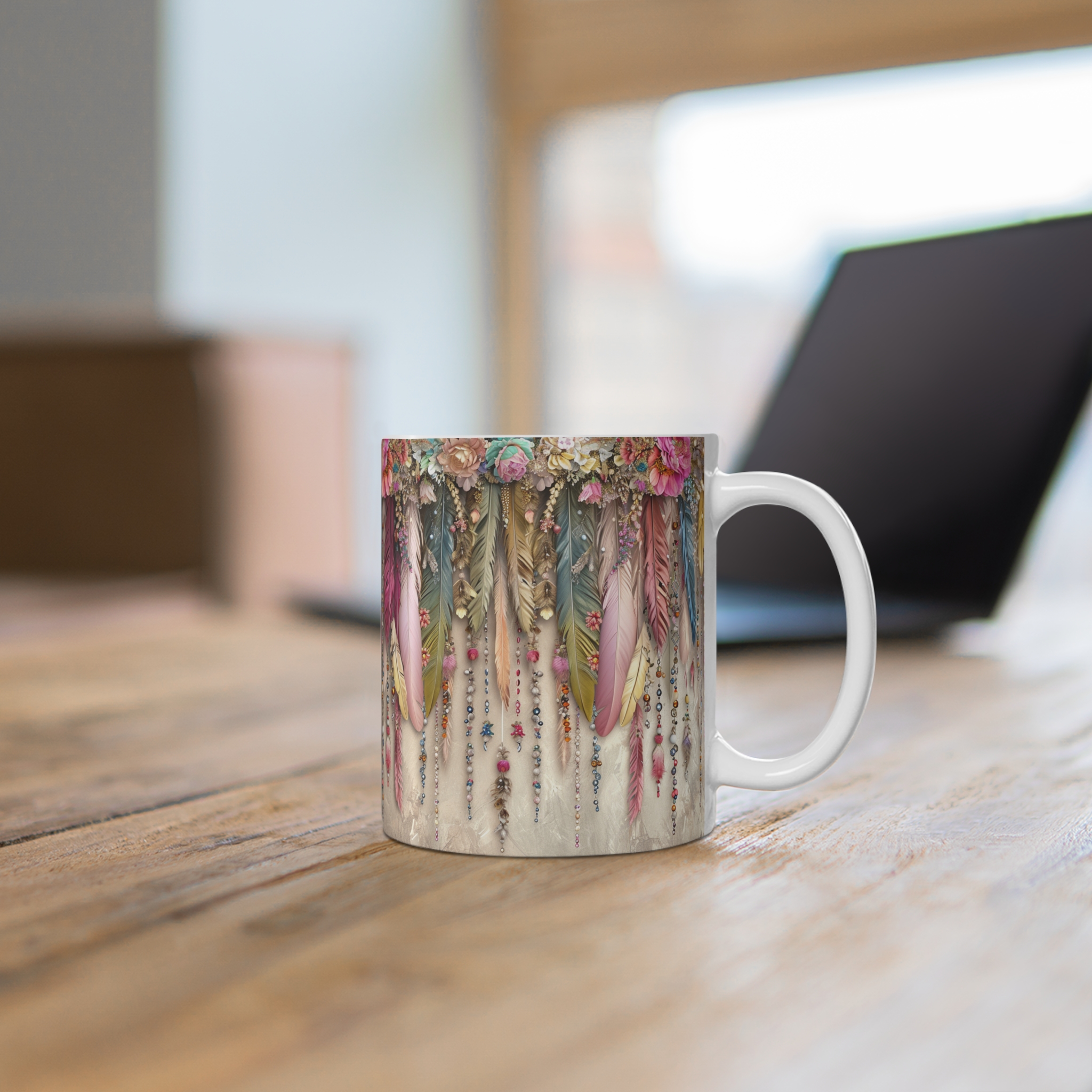 Bohemian Feather Design Mug - 11oz Coffee Cup for Nature Lovers - Image 6