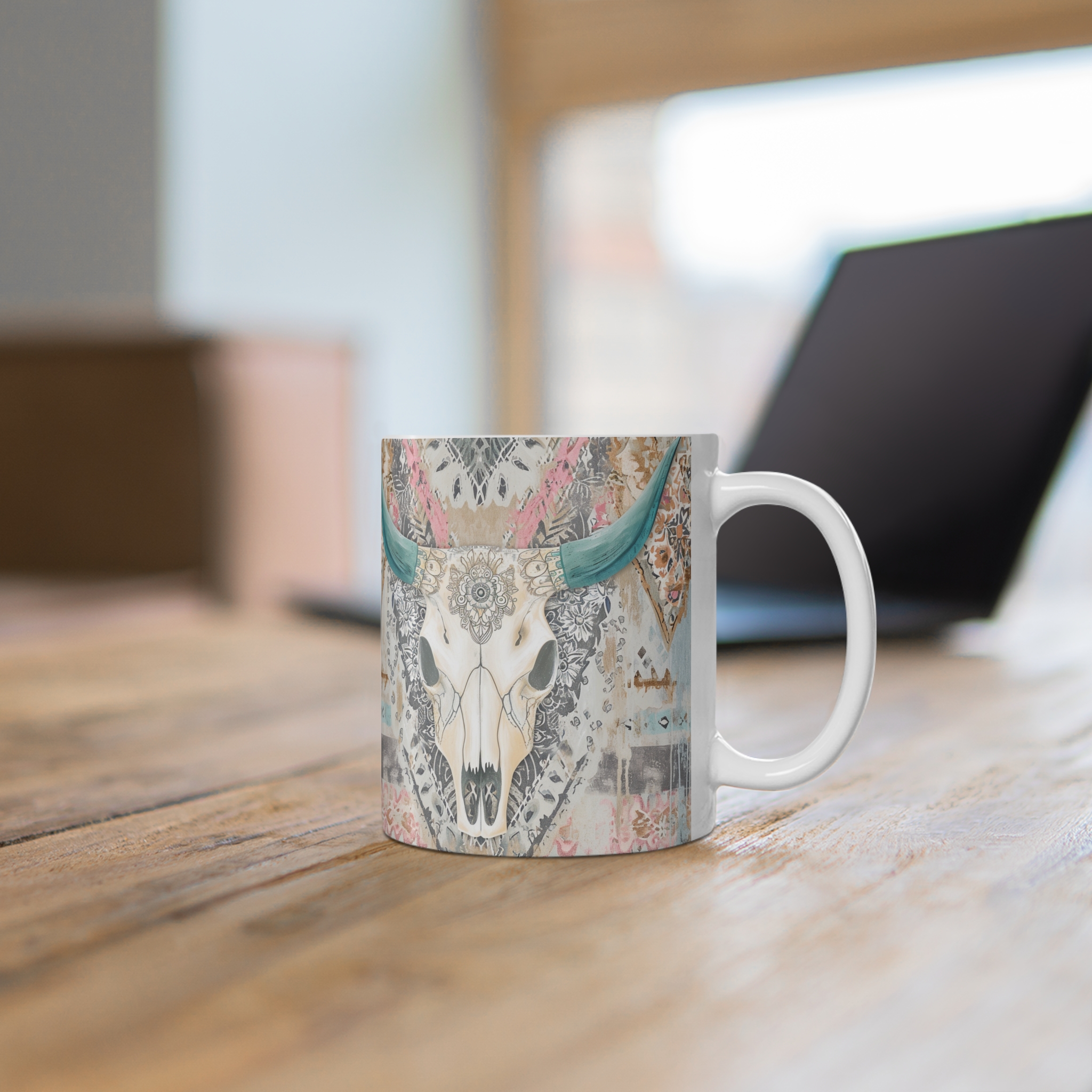 Country Western Cow Skull Mug 11oz - Unique Artistic Design for Coffee Lovers - Image 6