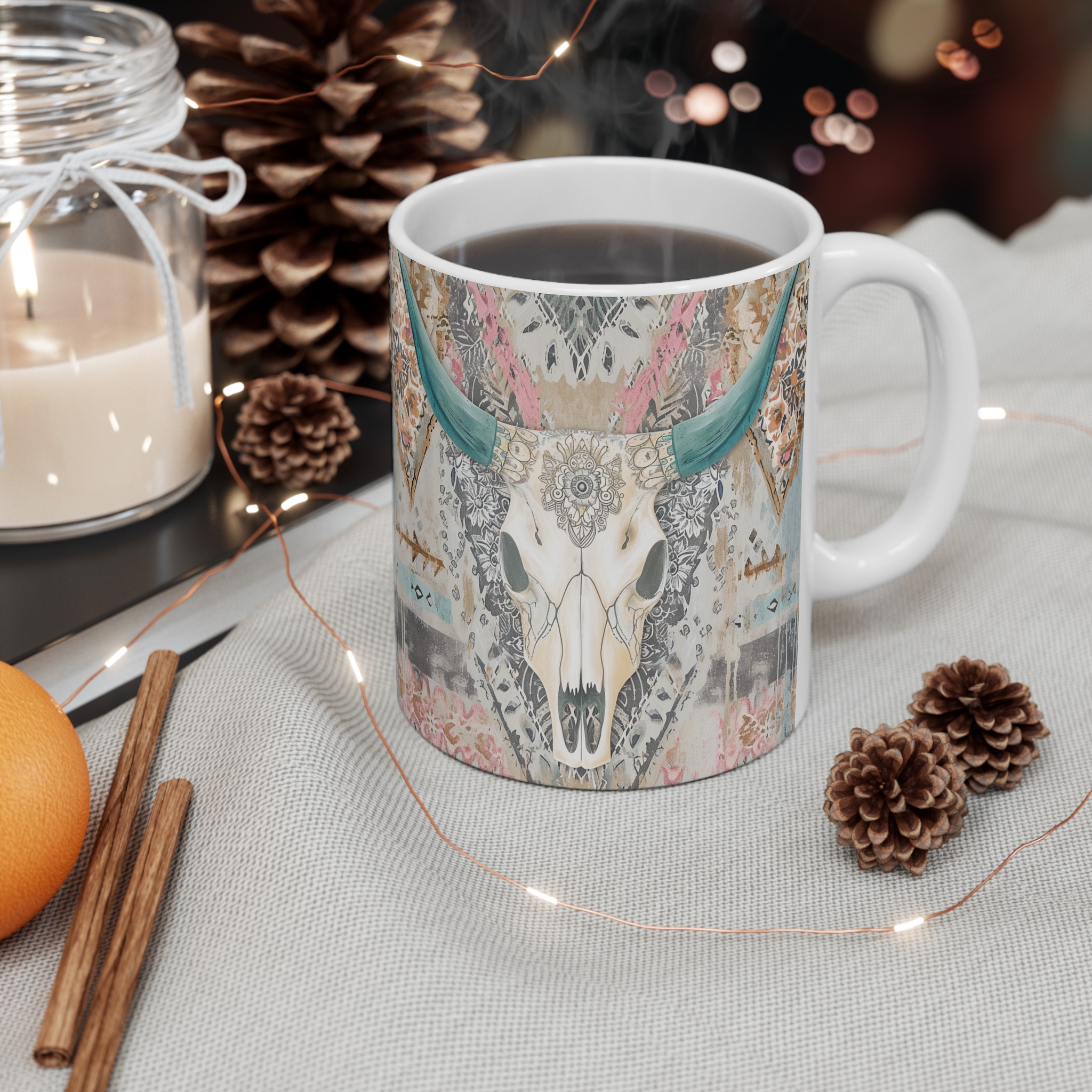 Country Western Cow Skull Mug 11oz - Unique Artistic Design for Coffee Lovers - Image 4